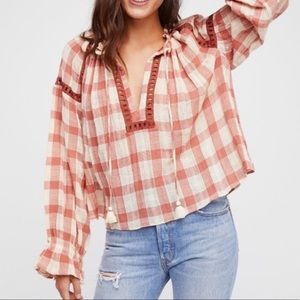 Free people honey grove plaid blouse small